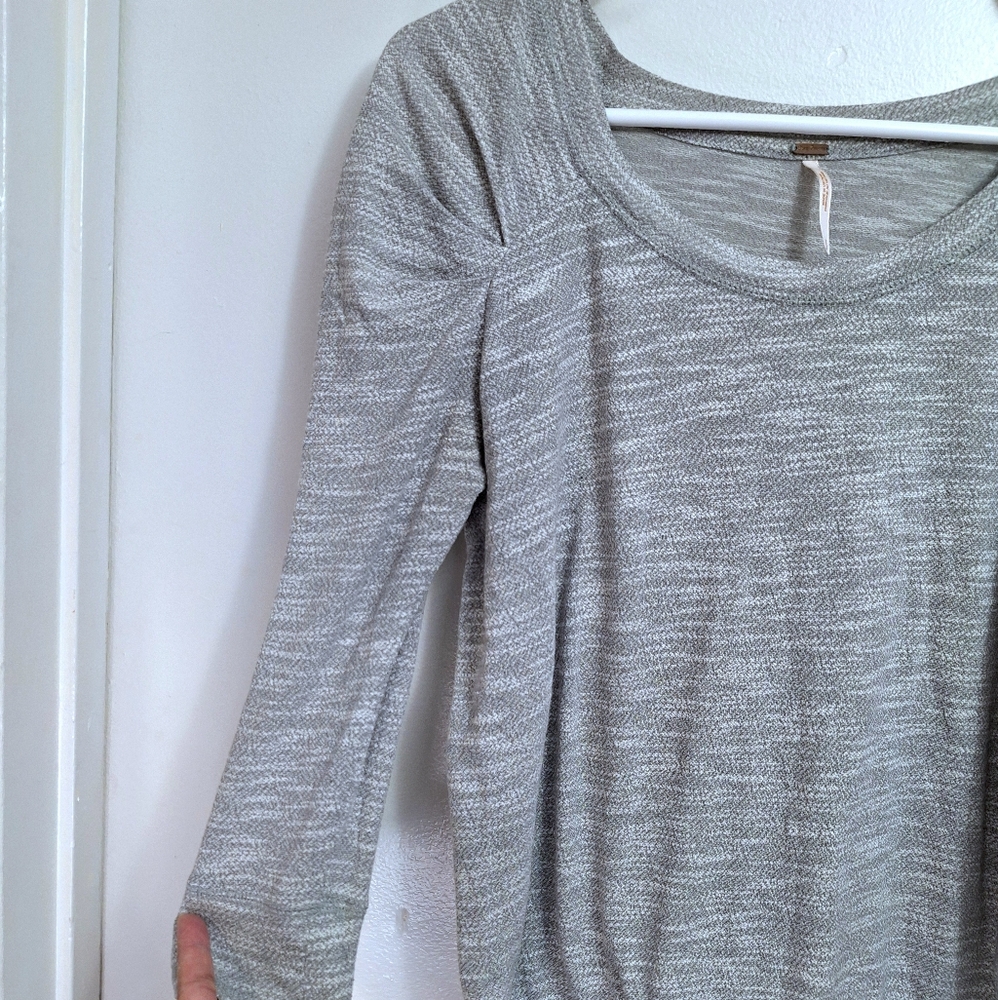Free People Womens Heather Gray 3/4 Puff Sleeve Scoop Neck Knit Sweater Blouse - Picture 3 of 13